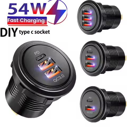 12V/24V usb socket quick charge 3 0 USB Outlet PD USB-C & Two QC3.0 Ports For Boat Marine motorcycle