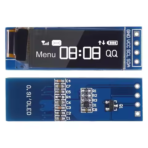 I2C 0.91 Inch I2C SSD1306 White / BLU OLED Screen Driver DC 3.3V~5V for Arduino