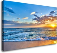 Wall Art Canvas Painting Seaside Sunset Over The Beaches 1 Piece Blue Sea View Landscape Ocean Pictu