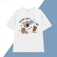 Men's and Women's Loose Poly Cotton Unisex Loose Sleeve T-shirt, DOZE OFF Round Neck Basic Tee Trend
