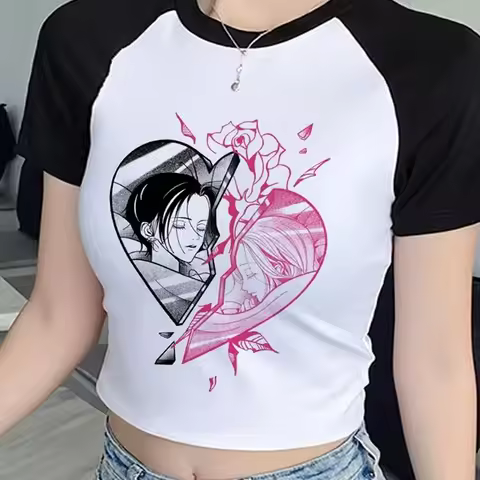 Nana Japanese Anime Summer Crop Top T Shirt Women Heart Graphic Tees Anime T-shirt Black Short Sleev