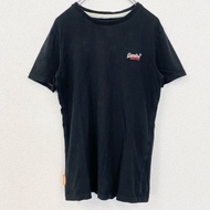 古著 SuperDry 短袖圓領 T 卹，復古設計，單點標誌。黑色。 XS 碼。