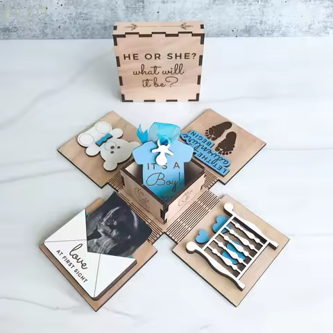 Gender Revealing Surprise Box Wooden Boy Or Girl Gender Reveal Baby Shower Boxes Square Gift Boxes P
