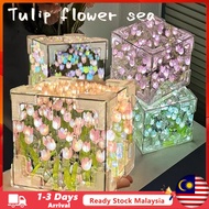 (Malaysia Stock) DIY Tulip Mirror Cube Lamp Simulation Flower Bedroom Sleeping Table Lamp Handmade C