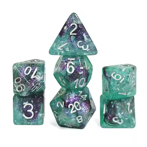 7Pcs/Set Resin Galaxy Theme Dice Starlight Effect Unique DND Polyhedral Dice Set for TRPG Games Boar