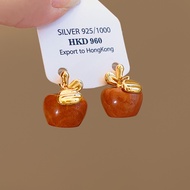 925 Silver Needle Golden Small Apple Stud Earrings
