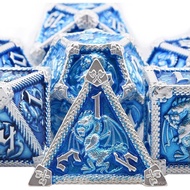 AUSTOR 7-Die Metal DND Dice Set Dungeons and Dragons Polyhedral Roll Playing Dice with Box D20 D12 D