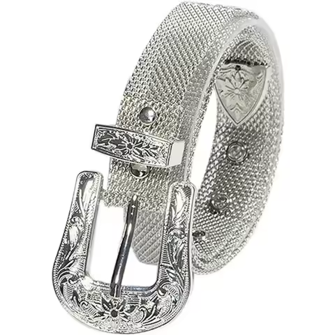 Nightclub Woman Y2k Waist Belt Adjustable Cowboy Cowgirl Shinning Mesh Metal Waistband For Woman Men