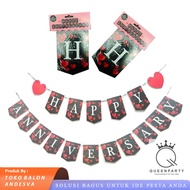 MERAH Black happy anniversary banner / black anniversary banner with red love motif
