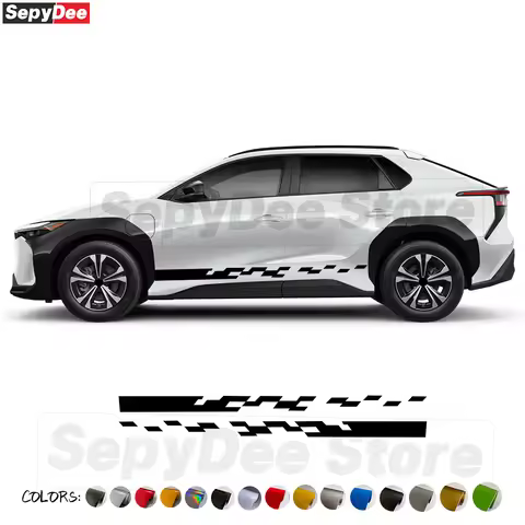 2Pcs Racing Sport Car Door Side Skirt Sticker for Toyota Bz4x EV Auto Body Decor Checkered Graphic S
