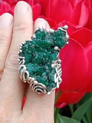 翠銅礦原礦手工銀戒純銀戒指 ~** 翠 **~  Dioptase Silver Ring