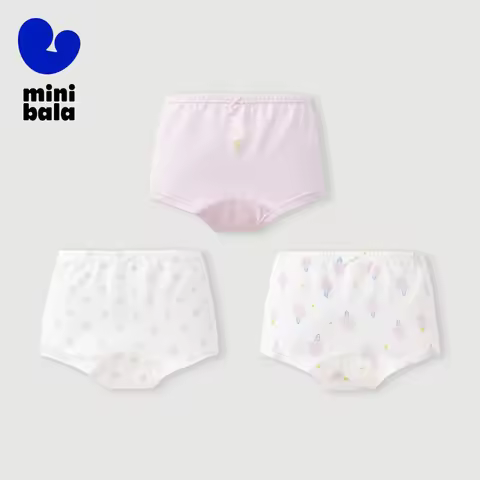 Mini Bala three-pack Underwear Girls Boys Underwear Baby 2025 Summer New Pure Cotton Flat Bottom Saf