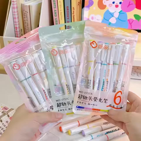 6Pcs/Set Fluorescence Colour Marker Pen Highlighter Color Marker Pen Highlighter Pen Set School Supp
