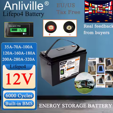 New 12V LiFePO4 35Ah 70Ah 80Ah 100Ah 120Ah 160Ah 200Ah 280Ah 320Ah Battery Pack for 12.8V RV Solar E