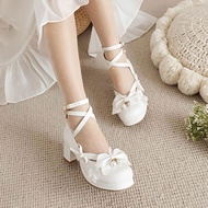 JA1 Flower wedding Lolita lolita shoes versatile bow high heels female students single shoes female 