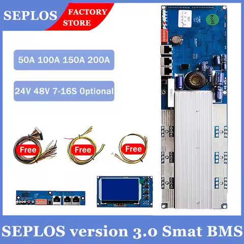 Seplos BMS 24V 48V 100A 150A 200A 7S 13S 14S 8S 15S 16S LFP With Bluetooth LCD Screen Smart BMS Li-I