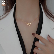 【CH】Double Ring Heart Shape Simple Necklace Clavicle Chain Jewelry Gift