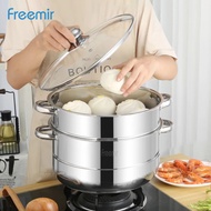 PRIMPTO Freemir Panci Steamer Alat Kukus Rebus Dandang 3 Susun Layer Kukusan Stainless Steel Tutup K