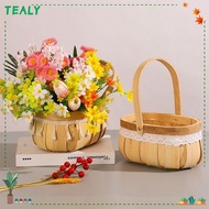 TEALY Braid Flower Baskets, Lace Tassel Sturdy Flower Arrangement Basket, Creative Hand-Woven with Handle Wood Packaging Gift Basket Flower Shop