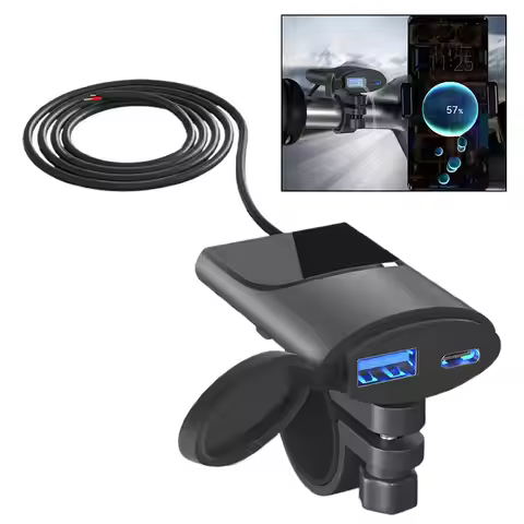 High-end QC3.0 Motorcycle USB Charger 30W USB-C Charger IP67 Phone Handlebar Waterproof Digital Brac