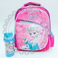Comel Kids Cartoon Set Frozen Elsa Water Bottle with Straw 450ML School Bag