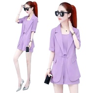 3PCS/set Women Suit M-5XL Plus Size Loose Suit Women's Casual Set Wear Blazer +sling Vest + Shorts Women Fashion Korean Ladies Office Wear
