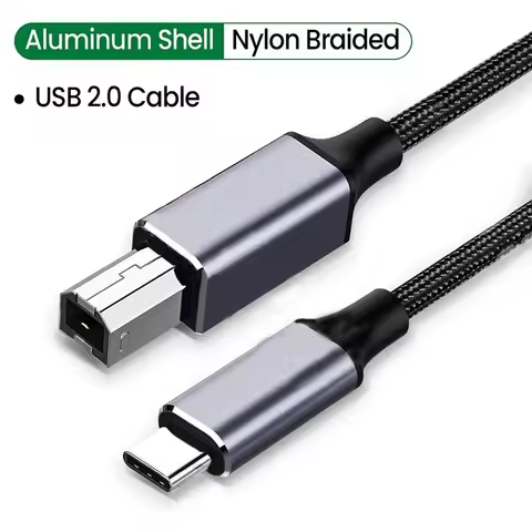 USB 2.0 Printer Cable Type C to USB B Printer Cable Braided Printer Scanner Cord For Epson HP Canon 