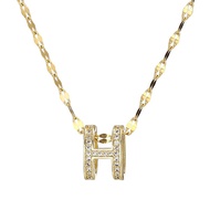 High-End Feeling 18k Gold Diamond-Studded Stainless Steel H Pendant Clavicle Chain Titanium Steel No