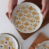 日式花朵手工陶瓷盤 / 雙耳點心果菜盤 / 手捏家用食器