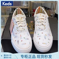 Keds×Riflepaper joint printed white shoes are thin, pointed toe, canvas shoes, casual lace-up women hot sale