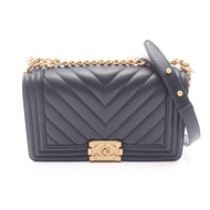 【二手】香奈兒 (Chanel) Boy Chanel A67086 海軍藍皮革 Boy Chanel V 形縫線鏈條單肩包 女士二手 A