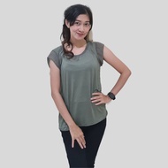 WORTHINGTON - kaos lengan pendek wanita - khaki - atasan lengan pendek branded sisa ekspor