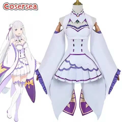 Cosersea Emilia Cosplay Costume Re:Life in a Different World from Zero Emilia Costume Women Dress Ha