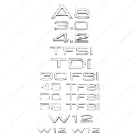 3D Chrome Silver A8 W12 60 55 50 45 TFSI 30 FSI TDI 3.0 4.2 ABS Emblem For A8 Series Car Trunk Fende