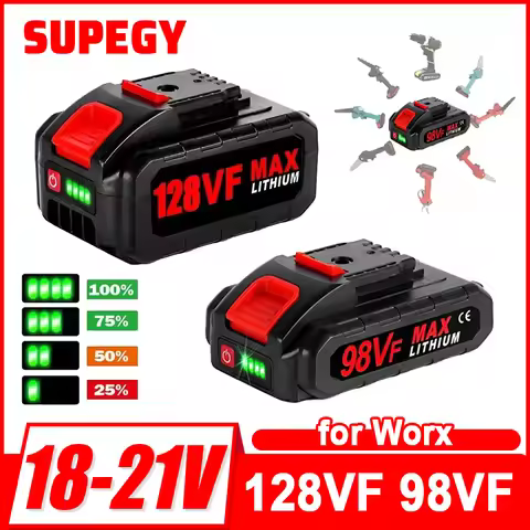 21V 128VF 98VF Rechargeable Lithium Battery for Worx Chainsaw Reciprocating Saw Power Tools Replacem
