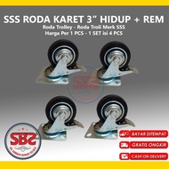 SSS 3" 3 inch Caster Wheels with Brakes - Rubber / 3" Wheels / Trolley Wheels SSS Brand Trolley Whee