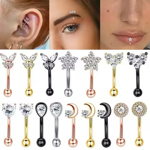 1PC Eyebrow Piercing Earring Daith Snug Ring Curved Barbell Tragus Earring Stud Forward Helix Pierci