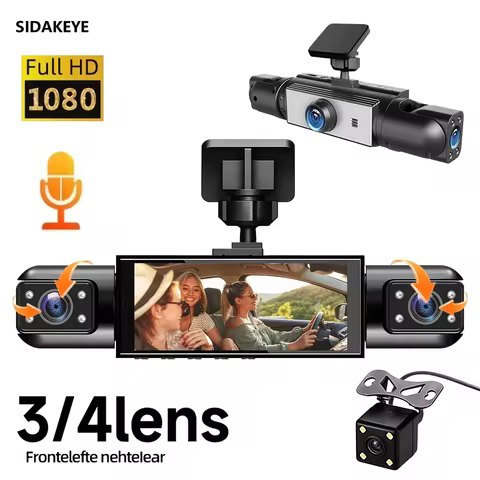 4-Camera Dash Cam: 1080p, Infrared Night Vision, Loop Recording, Front/Interior/Rear Triple-Camera D