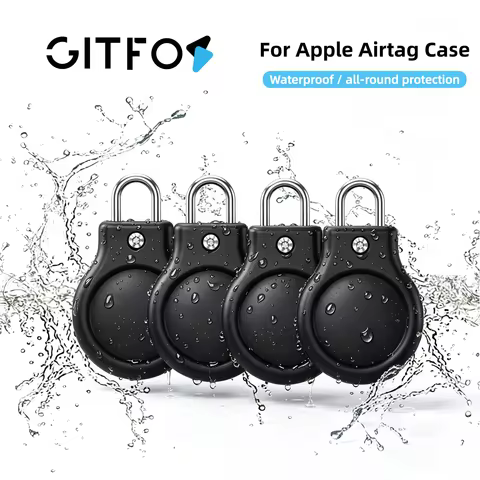 GITFOS 4 Pack AirTag Case with Metal U Lock, Waterproof Keychain Protective Cover for Apple Airtag L