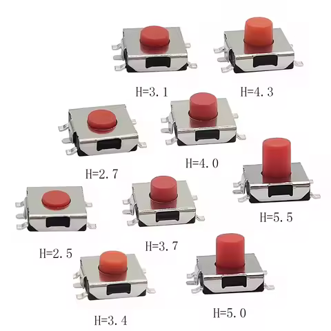 6.2X6.2X2.5/2.7/3.1/3.4/3.7/4/4.3/5/5.5mm 5PIN SMD 260GF,Red Tact Button,Momentary Click Switch,PCB 