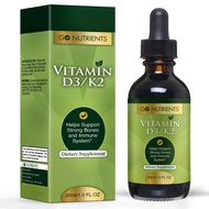 Go Nutrients Liquid Vitamin D3 K2 Drops - for Bone & Heart Health - Fast Absorption Vitamin D Drops 