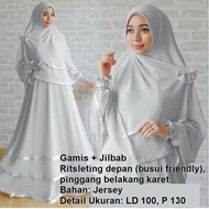 Gamis Syari Busui Plus Jilbab MFS120 / Setelan Baju Muslim Wanita Syar'i / Gaun Muslimah Polos / Maxi Dress Lengan Panjang / Set Hijab Instan Kerudung Bergo Khimar / Kzanggun