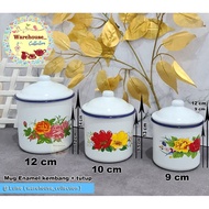 LO803 Old-School Tin Enamel Mug with Flower Lid 8CM, 9Cm, 10CM, 12CM ECONOMIC PCS/