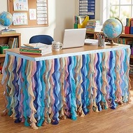 Tioncy 6 ft x 30 in Teacher Desk Skirt Tulle Table Skirt for Rectangle Table Teacher Office Desk Dec