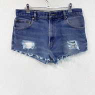 Levi's 517 牛仔短褲/半褲，破洞牛仔褲，拉鍊門襟，靛藍色，W36 碼，古著。