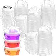 100 Sets 1.5 Oz Clear Heart Shaped Jello Cups with Lids, Small Condiment Containers, Dipping Sauce C