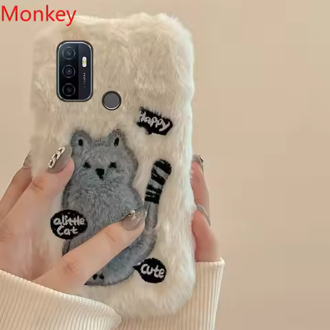 Korean Cute Cat Fur Fluffy Phone Case For OPPO Find X5 X3 X2 A95 A94 A93 A74 A54 A12 A5S A17 A16 A15