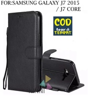 Leather Flip Cover SAMSUNG GALAXY J7 2015 / J7 Core - Wallet Case Kulit - Casing Dompet Case Wallet Leather Flip Case SAMSUNG GALAXY J7 2015 / J7 Core Casing Hp Leather Dompet Kulit FLIP COVER WALLET