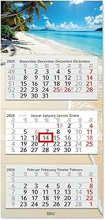 Timr 3-Month Calendar 2026 - Wall Calendar 3 Months with Slider - 70 cm Three-Month Calendar Multili