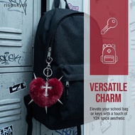 riseskyof Y2K Jewelry Pink Leopard Cross Heart Key Chain Bag Pendant Punk Grunge Ro 90s Aesthetic Fa